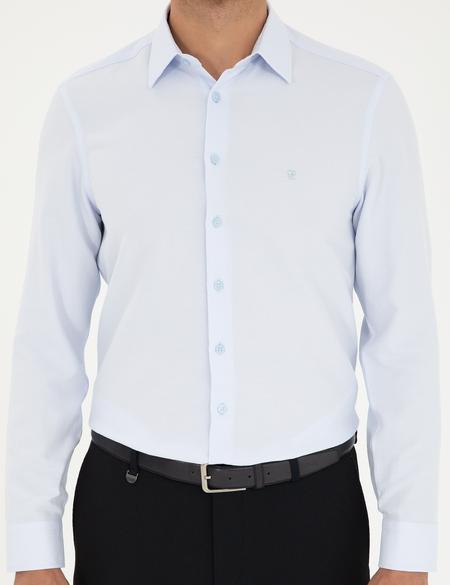 Açık Mavi Armürlü Slim Fit Uzun Kollu Gömlek - 50294742011