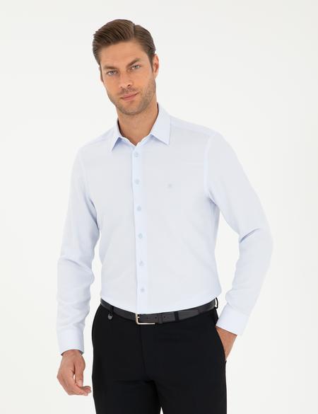 Açık Mavi Armürlü Slim Fit Uzun Kollu Gömlek - 50294742011