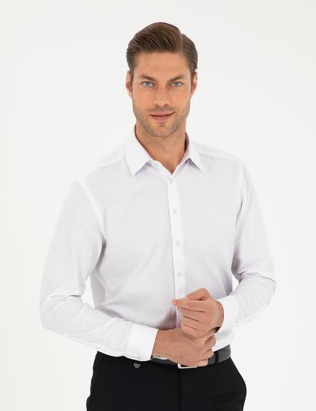 Beyaz Regular Fit Armürlü Uzun Kollu Gömlek - 50294729005
