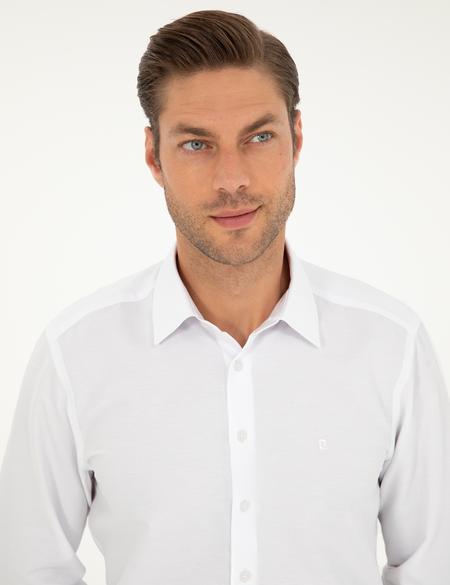 Beyaz Regular Fit Armürlü Uzun Kollu Gömlek - 50294729005