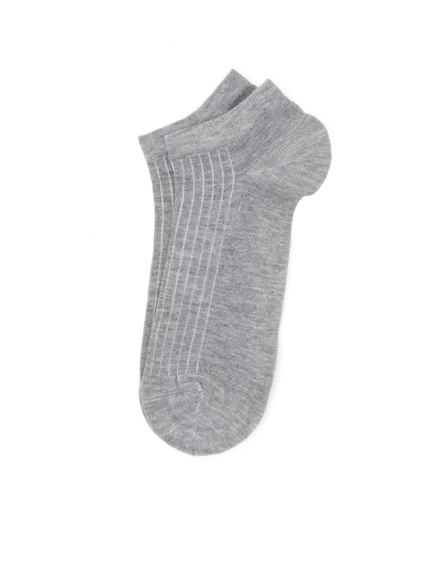 Erkek Bambu Karışımlı Gri Patik Desenli Çorap