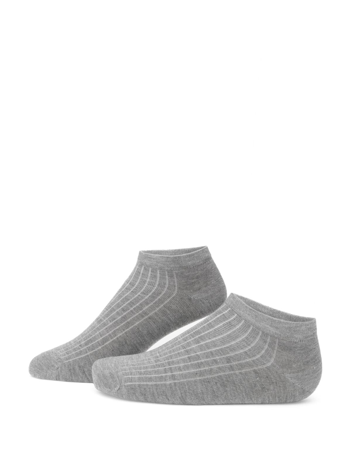 Erkek Bambu Karışımlı Gri Patik Desenli Çorap