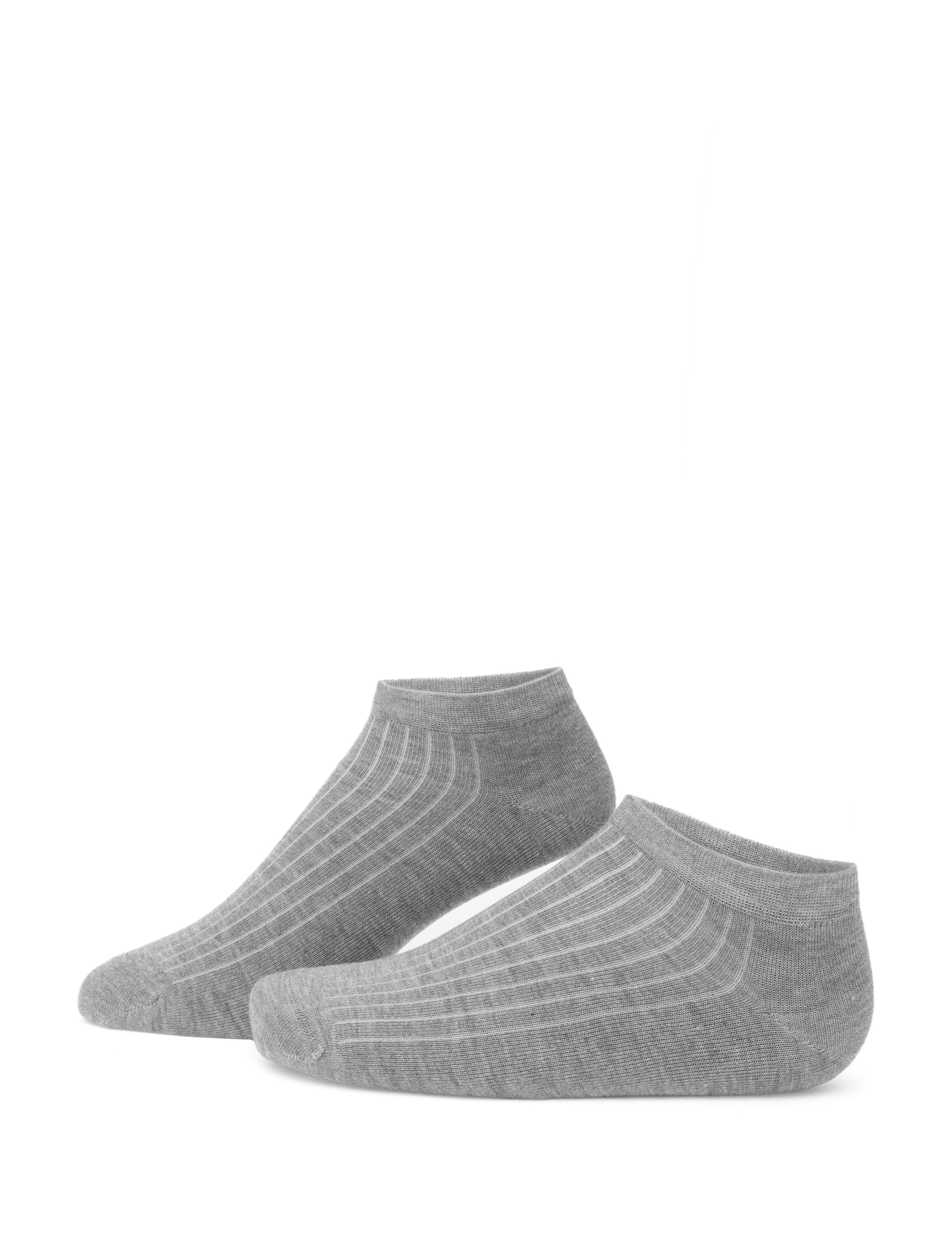 Erkek Bambu Karışımlı Gri Patik Desenli Çorap