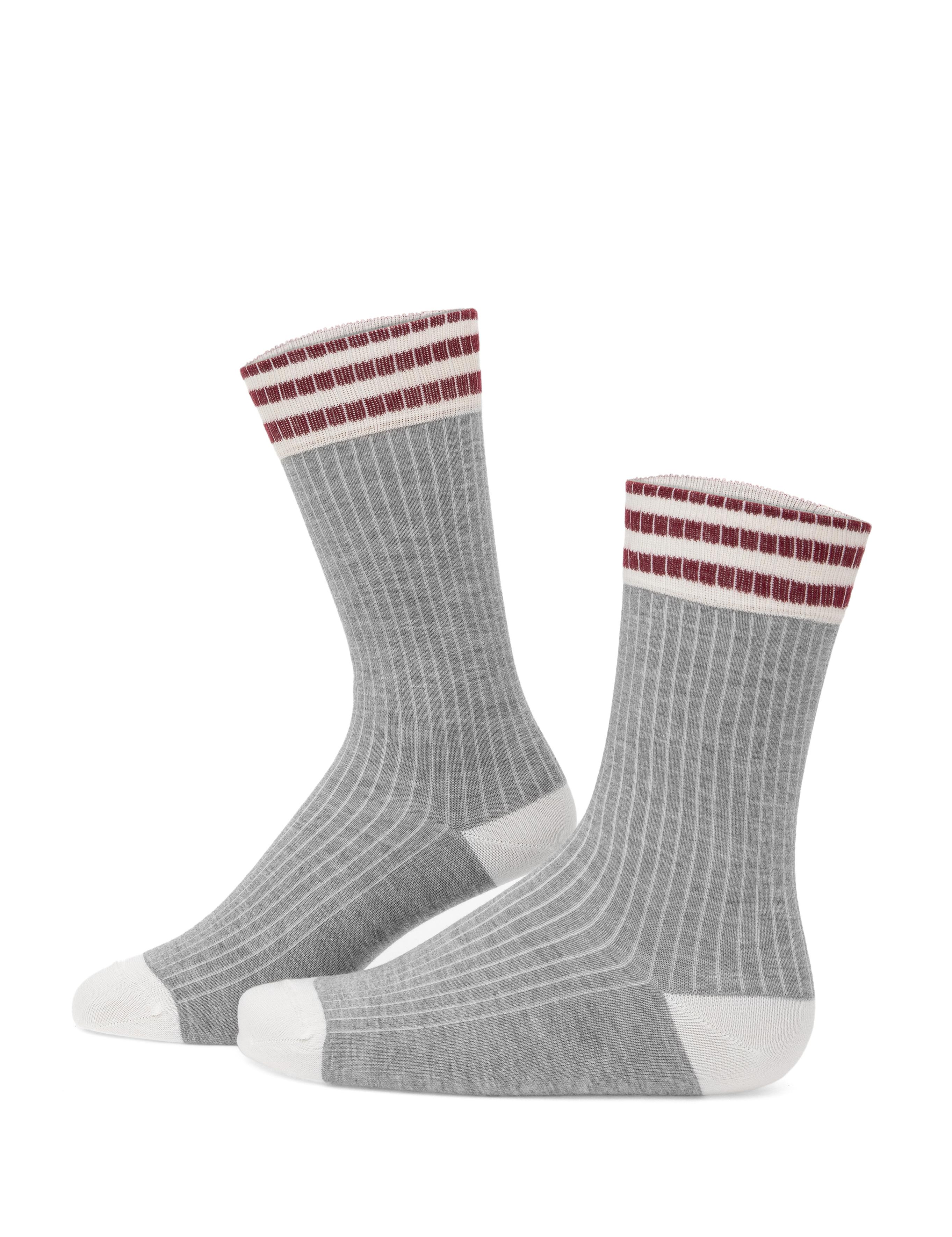 Erkek Bambu Karışımlı Gri Soket Desenli Çorap