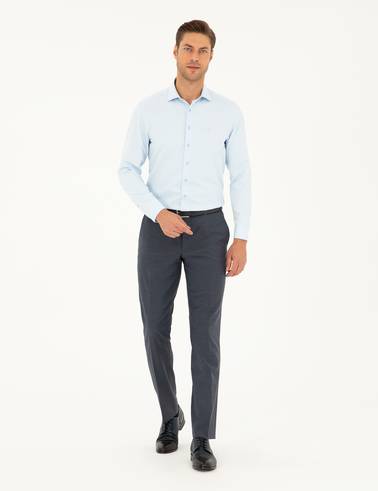 Açık Mavi Slim Fit Armürlü Uzun Kollu Gömlek