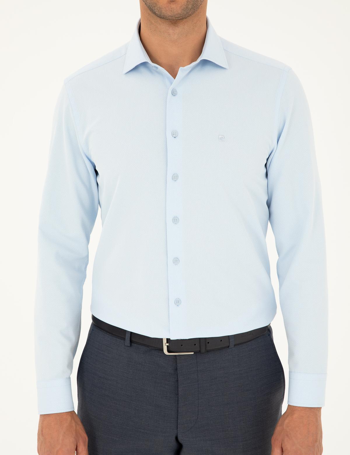 Açık Mavi Slim Fit Armürlü Uzun Kollu Gömlek - 50298046016