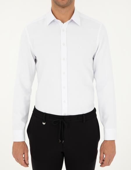 Beyaz Slim Fit Armürlü Uzun Kollu Gömlek - 50298055005