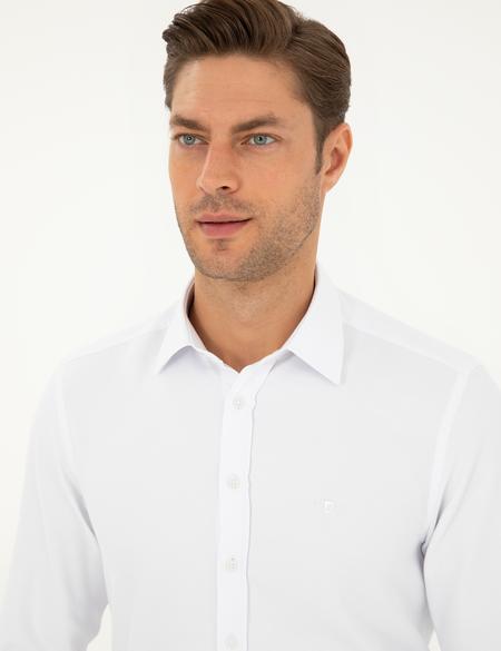 Beyaz Slim Fit Armürlü Uzun Kollu Gömlek - 50298055005