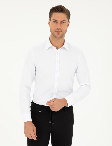 Beyaz Slim Fit Armürlü Uzun Kollu Gömlek - 50298055005