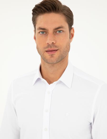 Beyaz Slim Fit Armürlü Uzun Kollu Gömlek - 50298054006