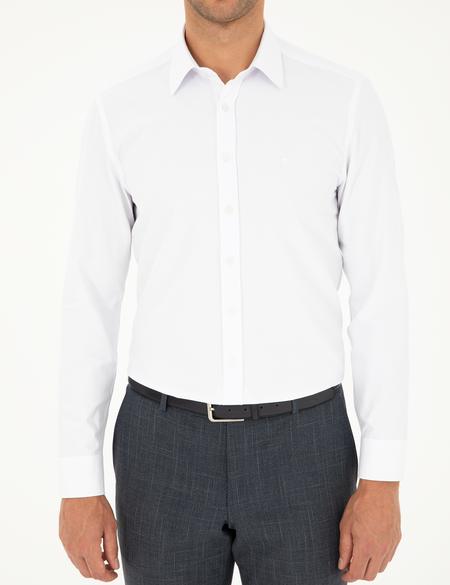 Beyaz Slim Fit Armürlü Uzun Kollu Gömlek - 50298054006