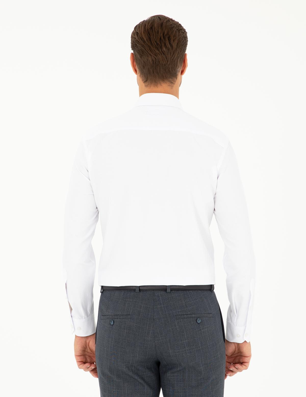 Beyaz Slim Fit Armürlü Uzun Kollu Gömlek - 50298054006