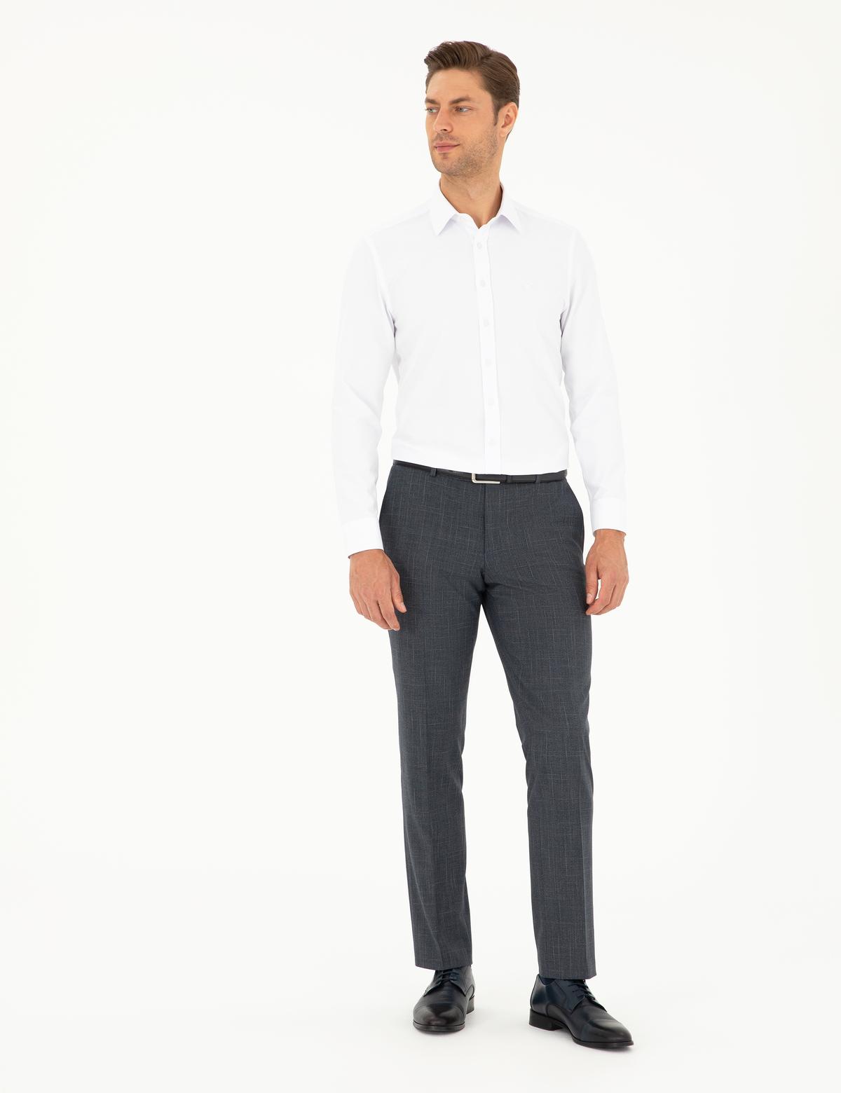 Beyaz Slim Fit Armürlü Uzun Kollu Gömlek - 50298054006