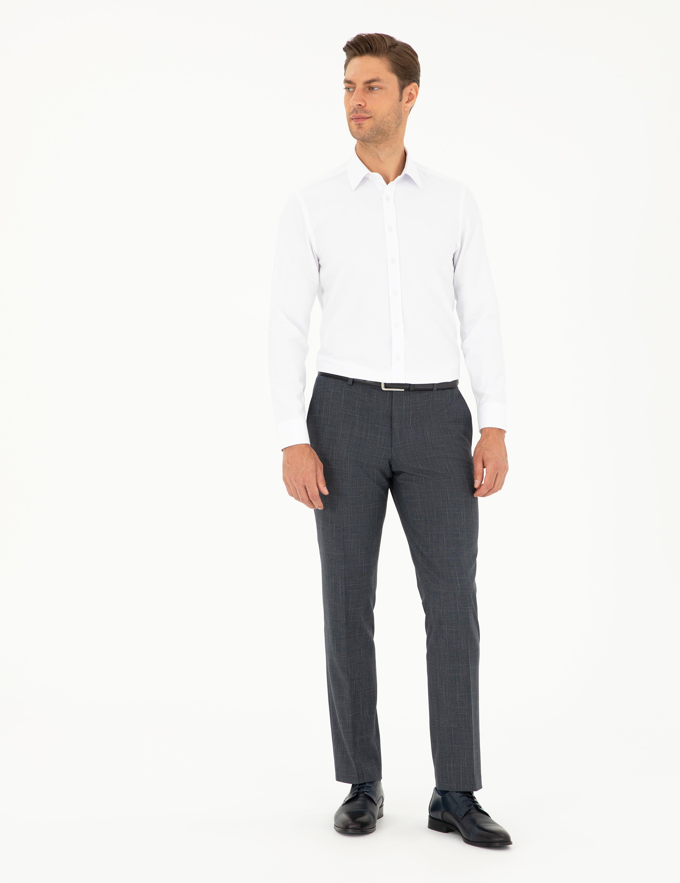 Beyaz Slim Fit Armürlü Uzun Kollu Gömlek