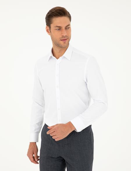 Beyaz Slim Fit Armürlü Uzun Kollu Gömlek - 50298054006