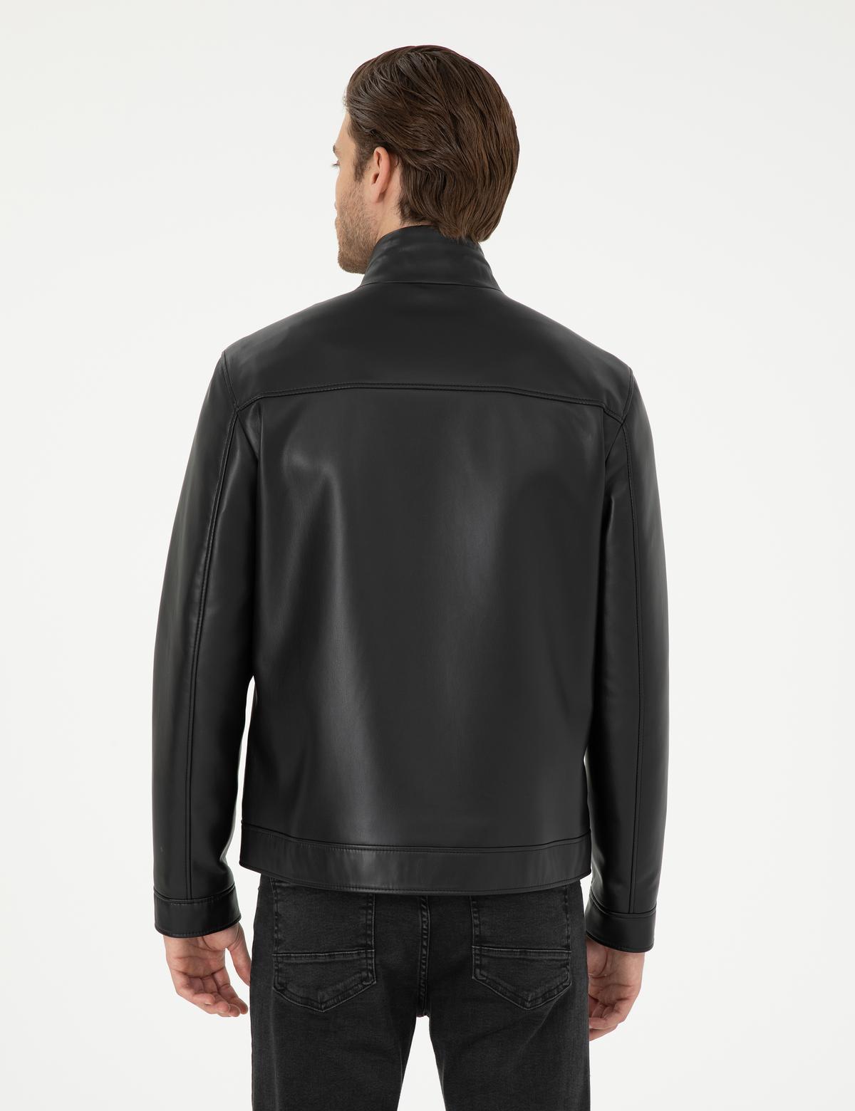 Siyah Suni Deri Ceket - 50300560005