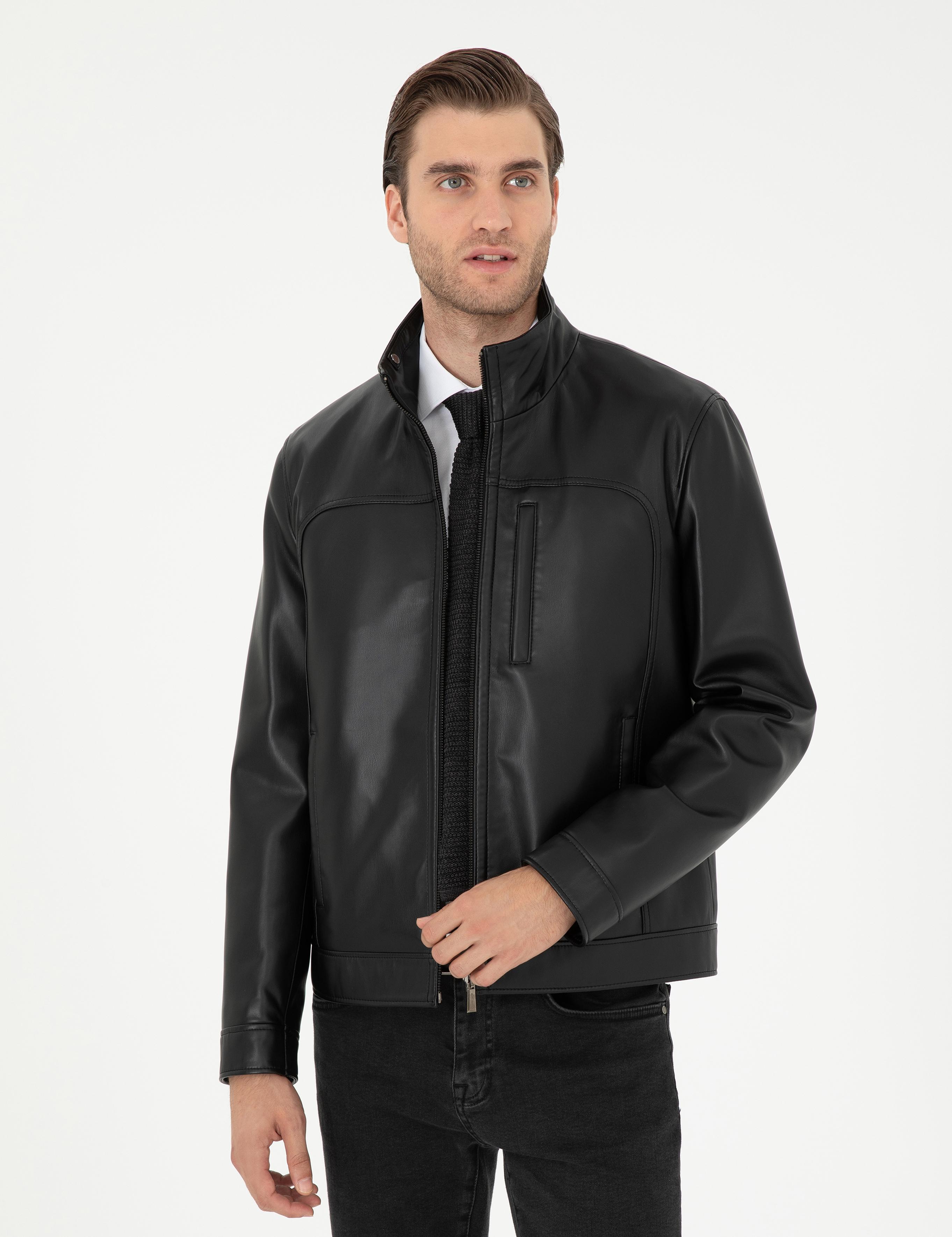 Siyah Suni Deri Ceket