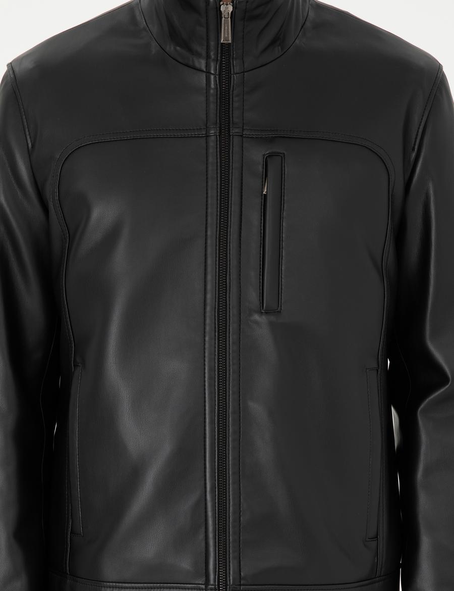 Siyah Suni Deri Ceket