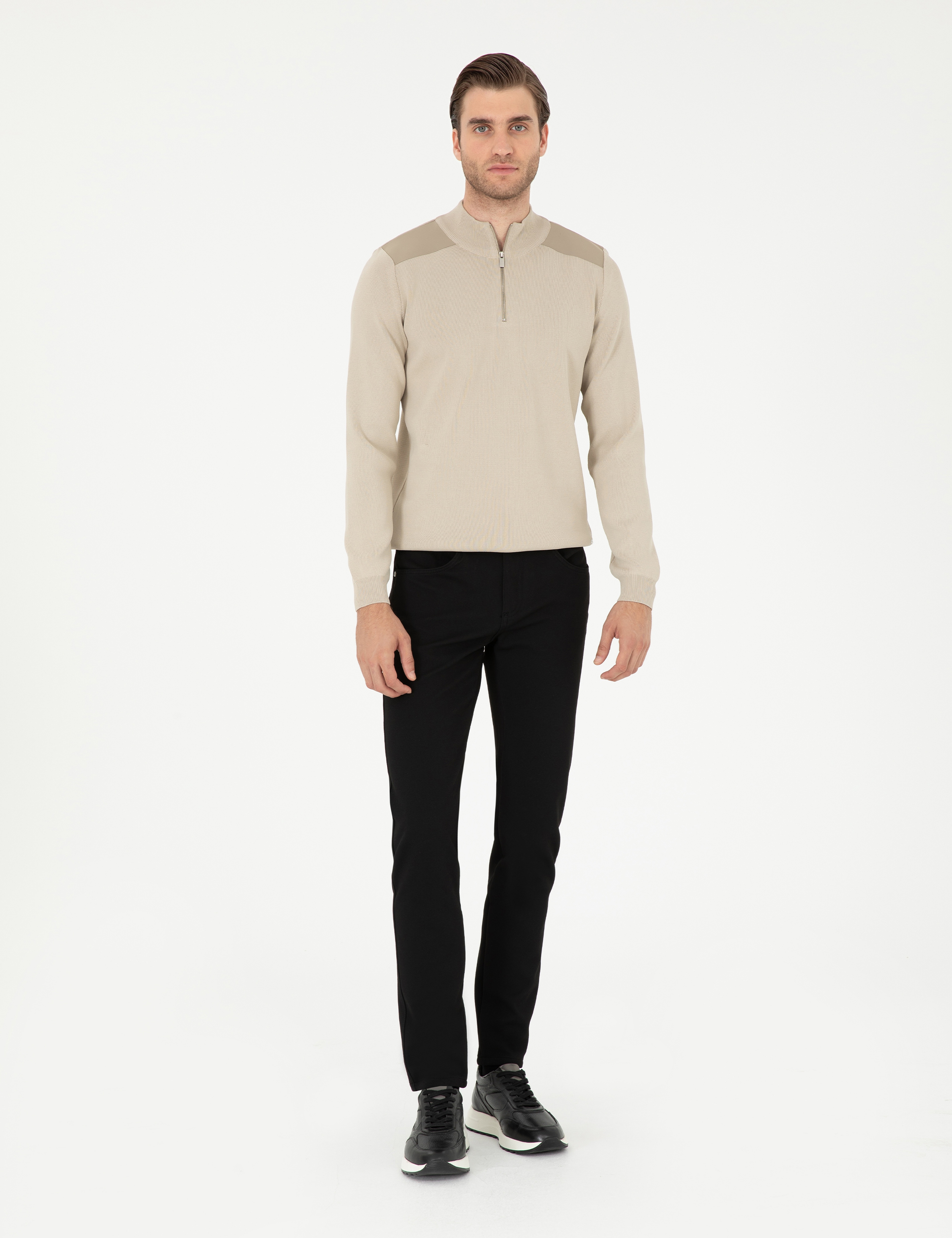Siyah Slim Fit Kanvas Pantolon - Image 1