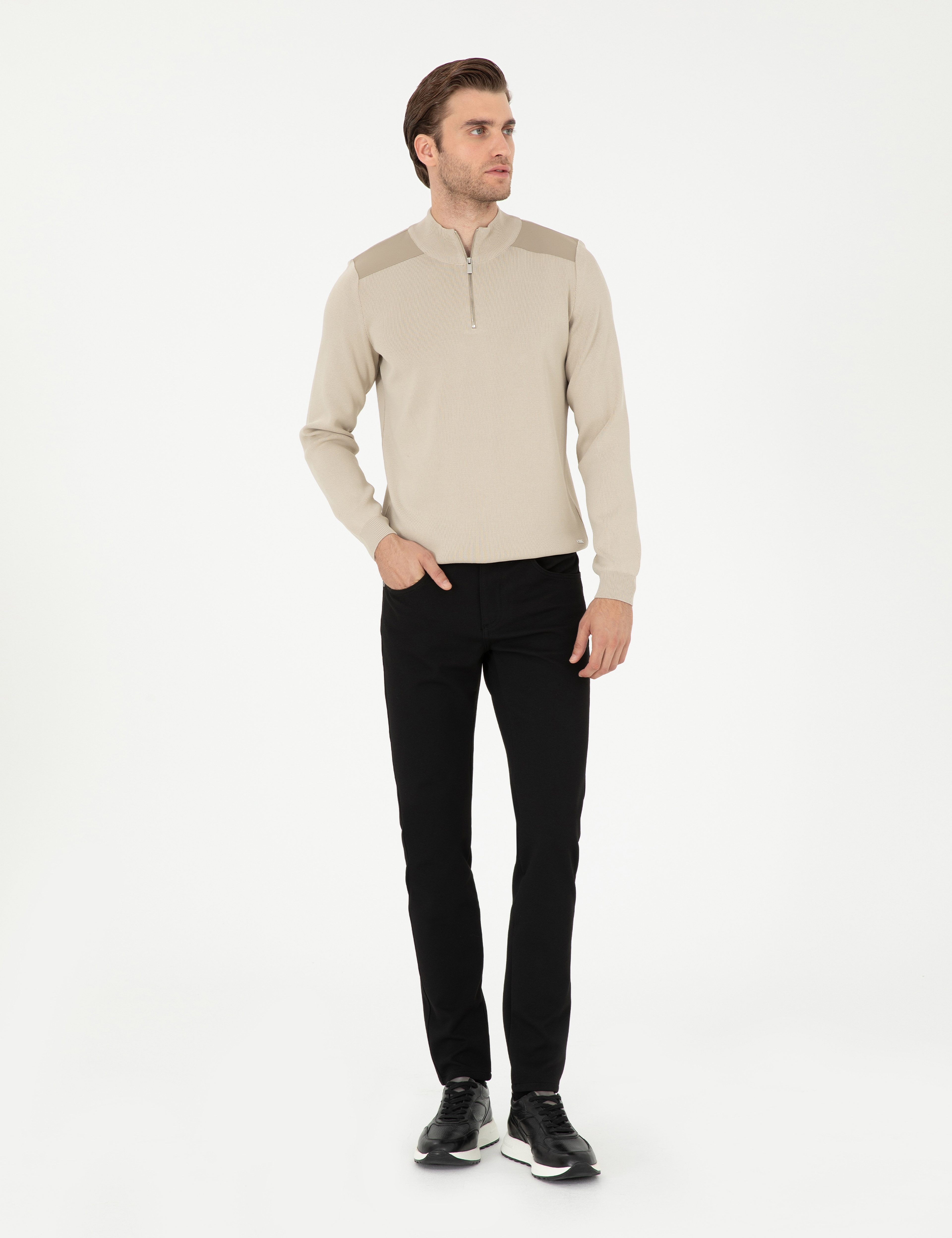 Siyah Slim Fit Kanvas Pantolon - Image 3