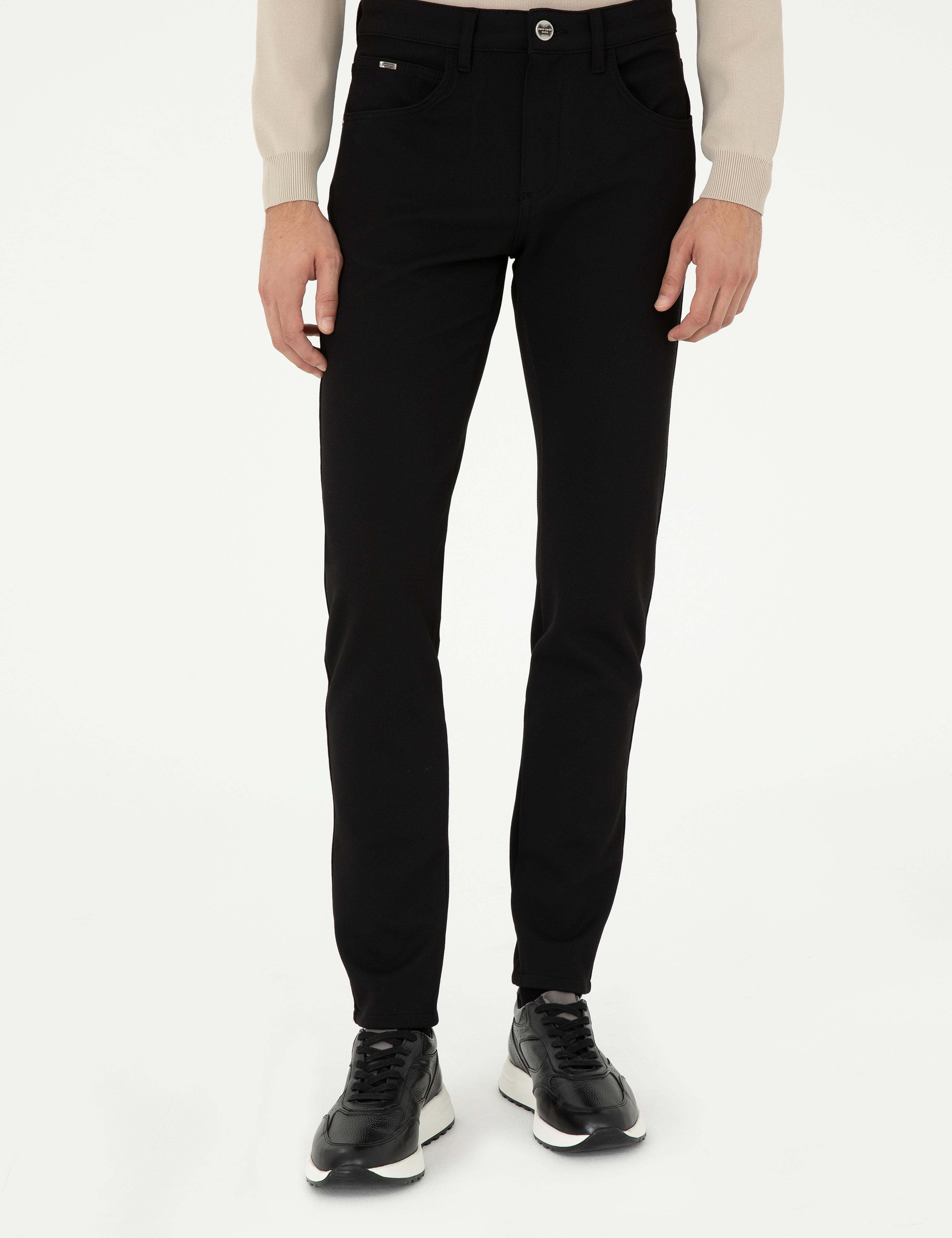 Siyah Slim Fit Kanvas Pantolon - Image 2