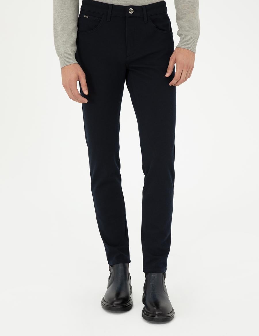 Lacivert Slim Fit Kanvas Pantolon