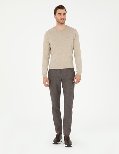 Kahverengi Slim Fit Kanvas Pantolon