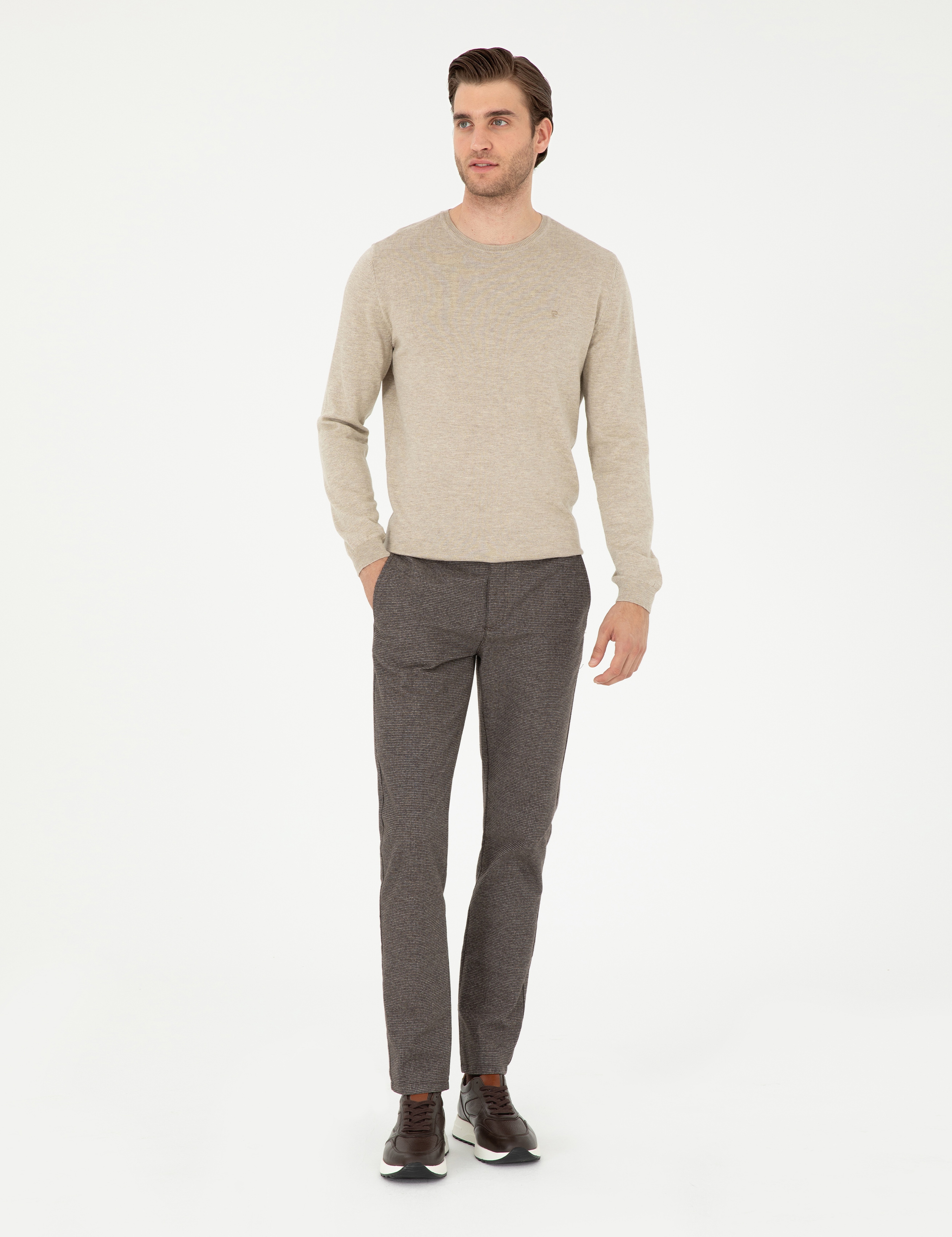 Kahverengi Slim Fit Kanvas Pantolon - Image 3
