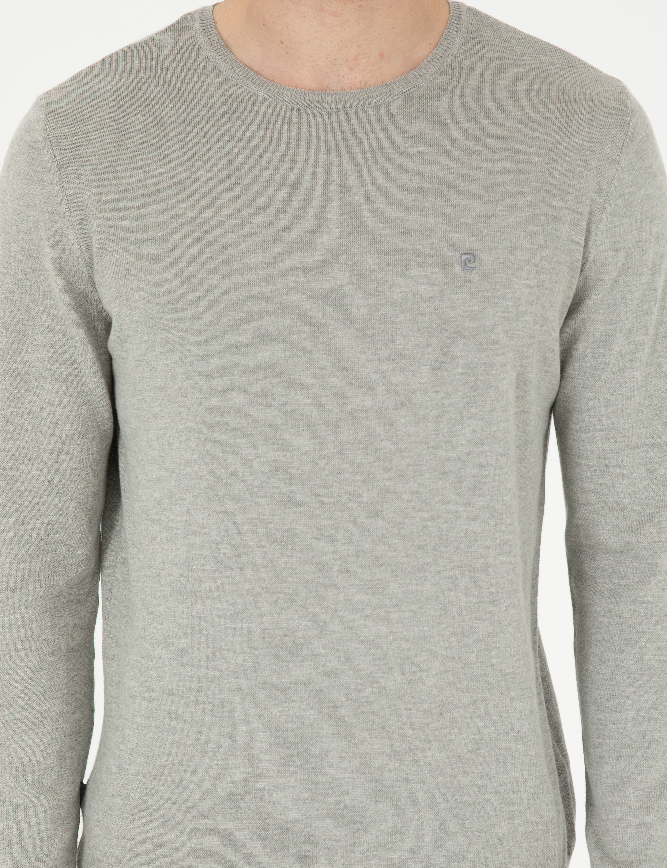 Açık Gri Melanj Slim Fit Bisiklet Yaka Basic Triko Kazak