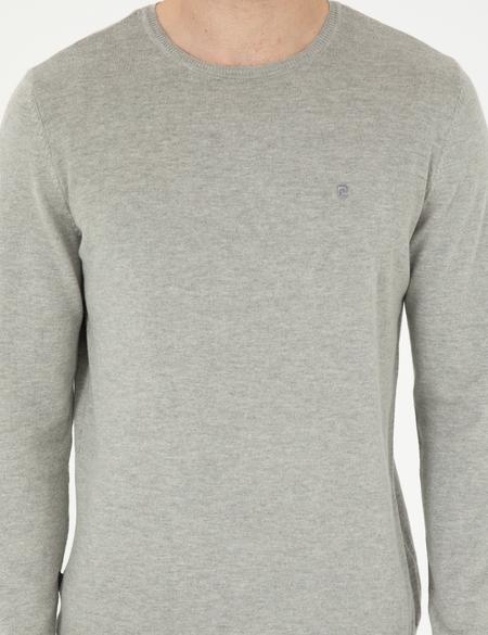 Açık Gri Melanj Slim Fit Bisiklet Yaka Basic Triko Kazak - 50296621061