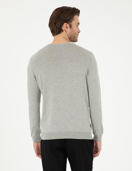 Açık Gri Melanj Slim Fit Bisiklet Yaka Basic Triko Kazak - 50296621061