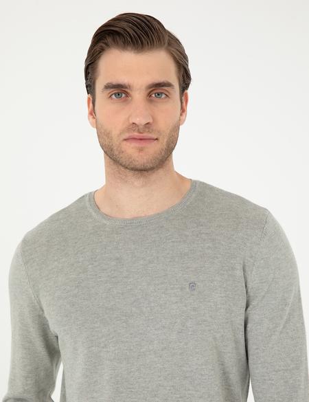 Açık Gri Melanj Slim Fit Bisiklet Yaka Basic Triko Kazak - 50296621061