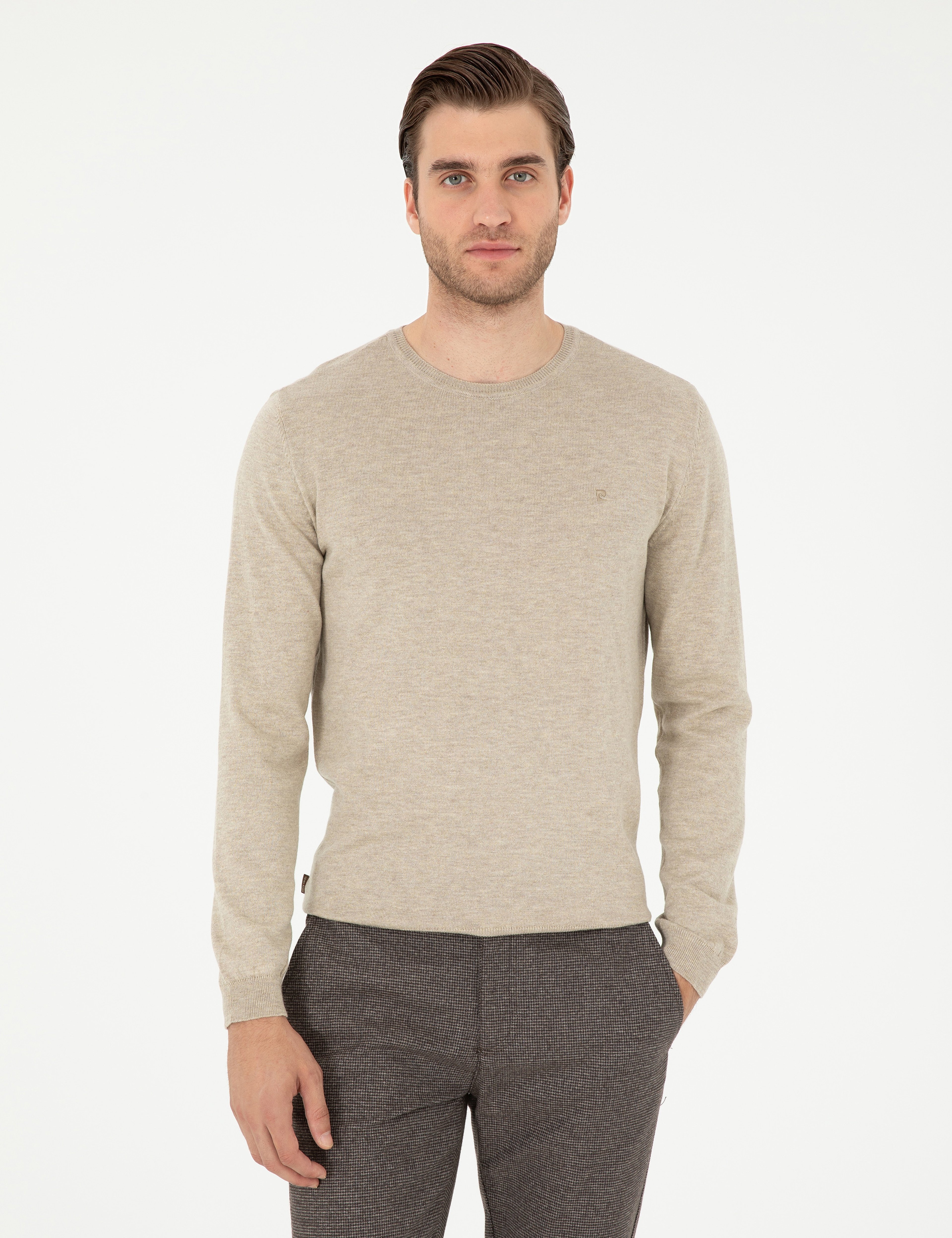 Kum Melanj Slim Fit Bisiklet Yaka Basic Triko Kazak - Image 1