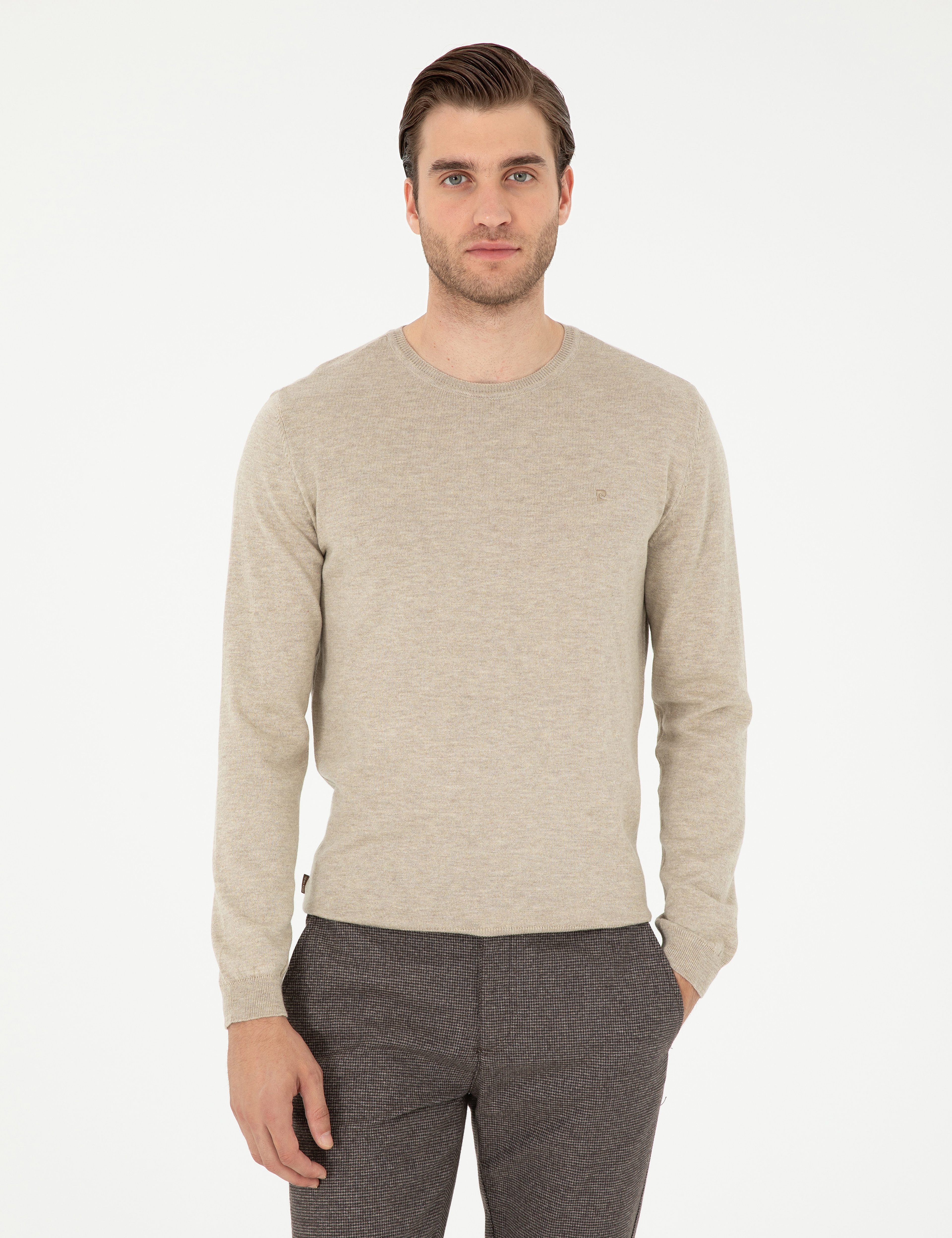 Kum Melanj Slim Fit Bisiklet Yaka Basic Triko Kazak
