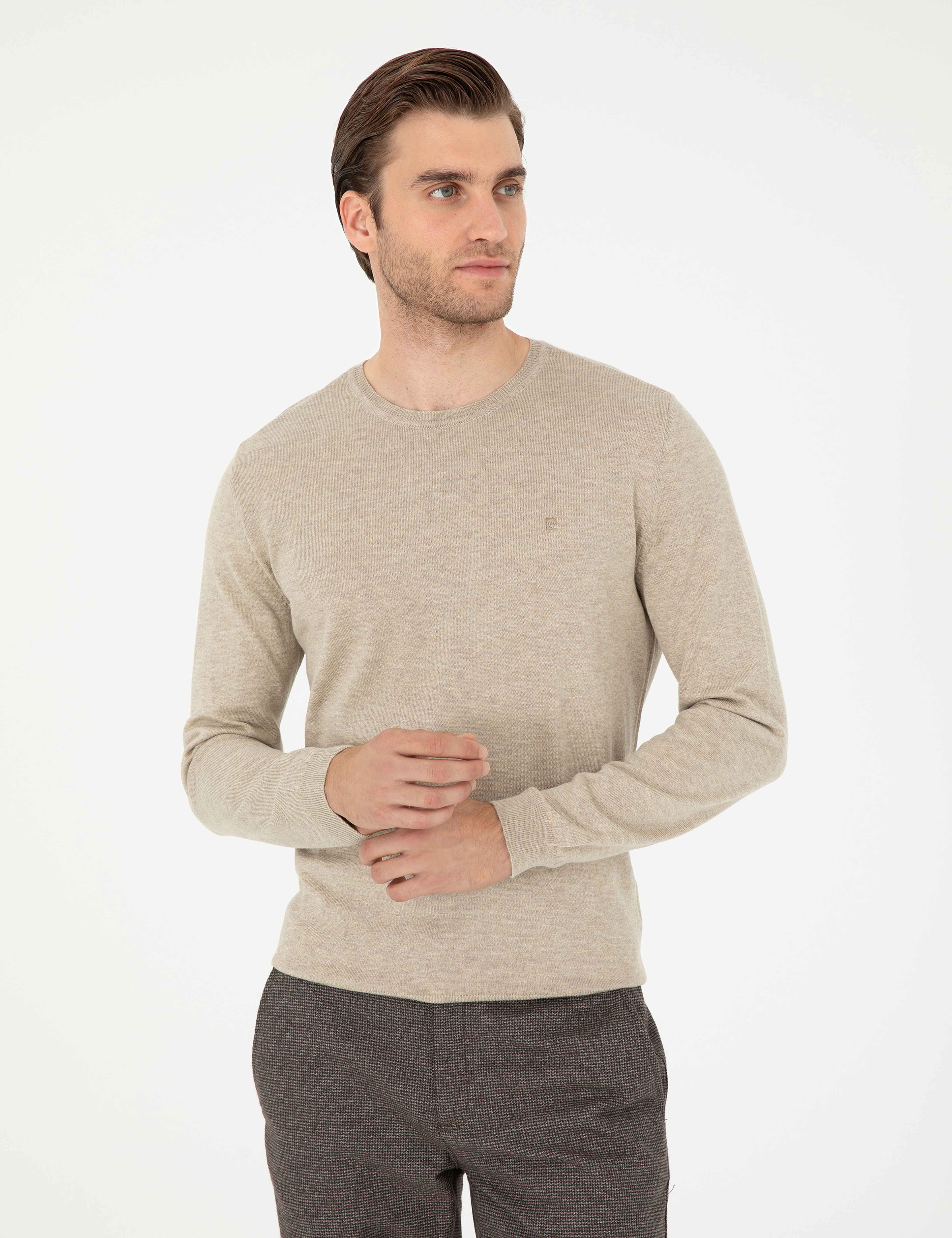 Kum Melanj Slim Fit Bisiklet Yaka Basic Triko Kazak
