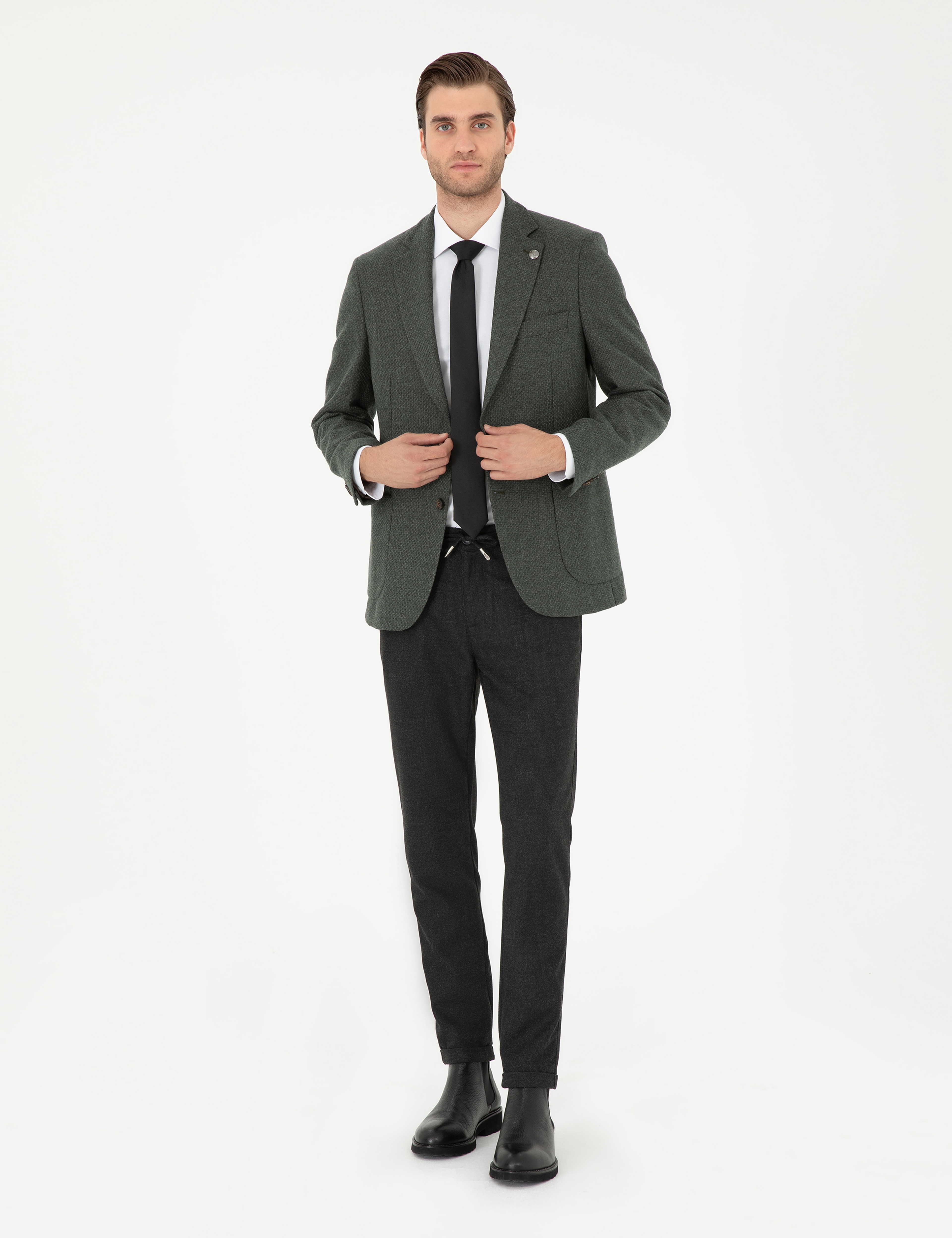 Antrasit Slim Fit Bağcıklı Kanvas Pantolon - Image 3