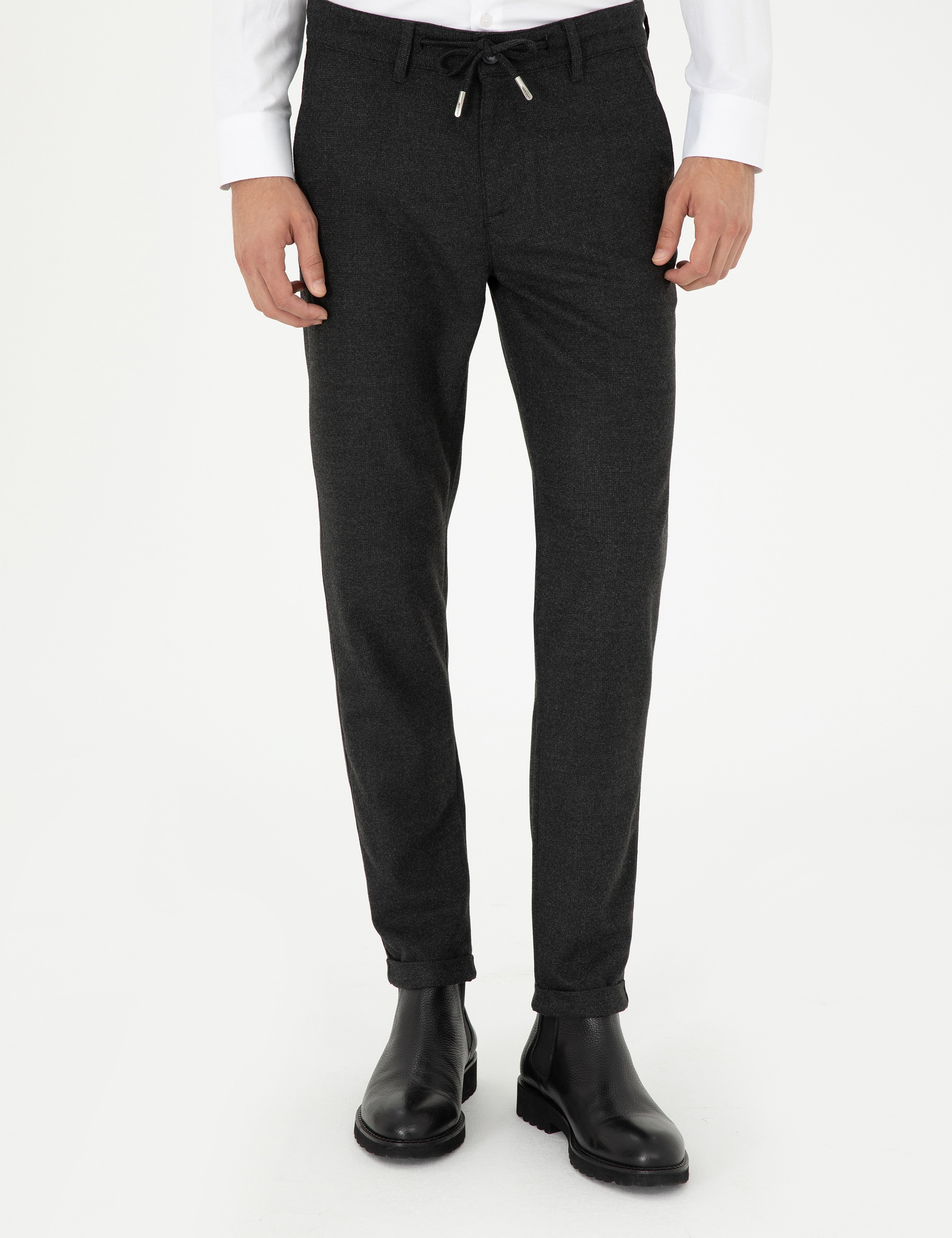 Antrasit Slim Fit Bağcıklı Kanvas Pantolon - Image 2