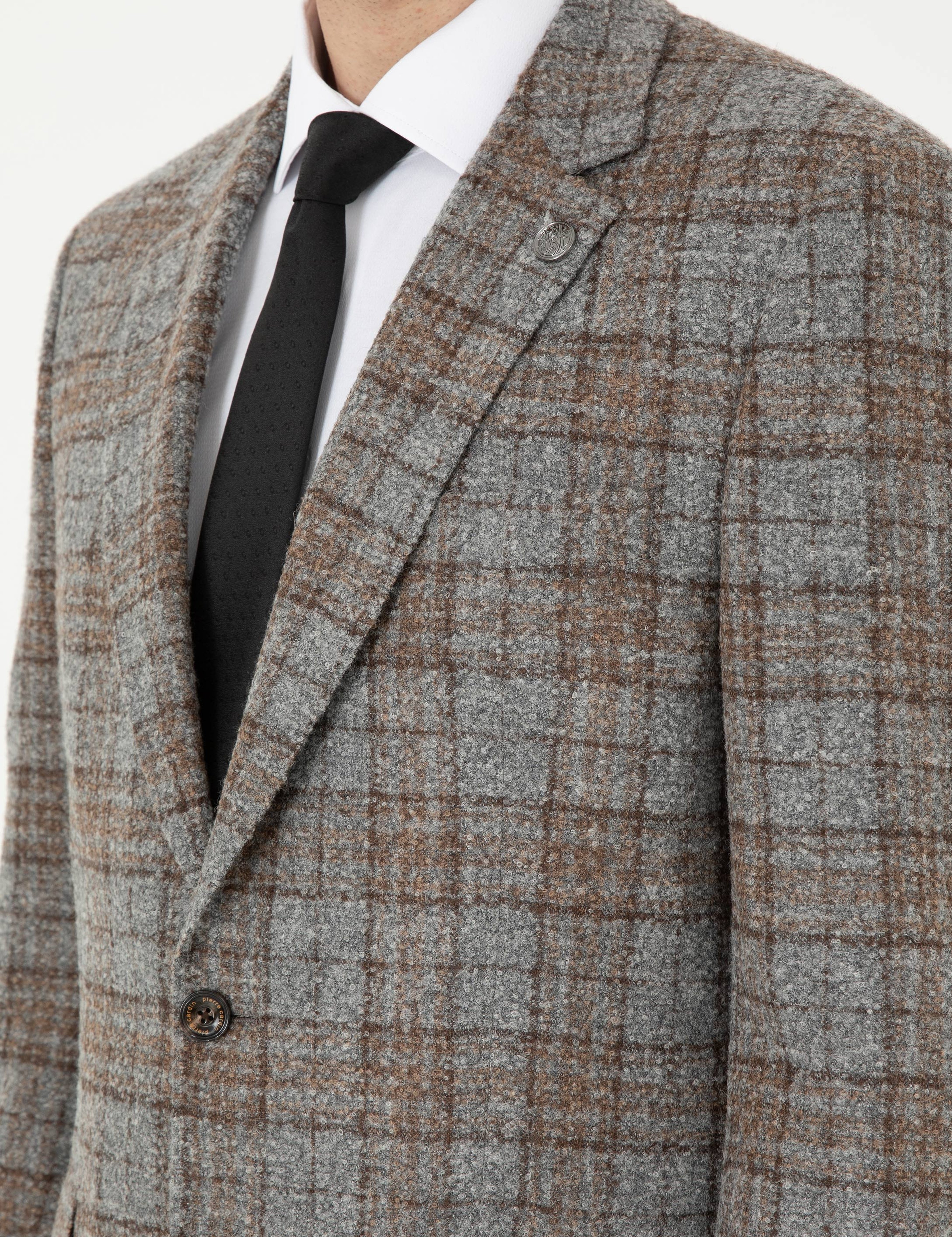Füme Slim Fit Yün Karışımlı Ekose Ceket - Image 7