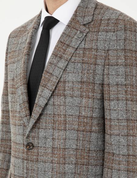 Füme Slim Fit Yün Karışımlı Ekose Ceket - 50295347017