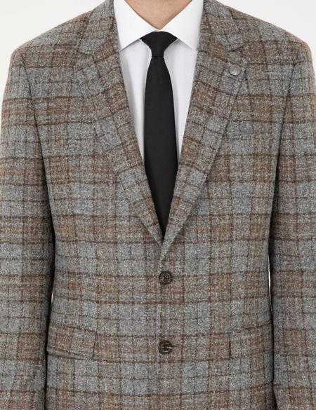 Füme Slim Fit Yün Karışımlı Ekose Ceket - 50295347017