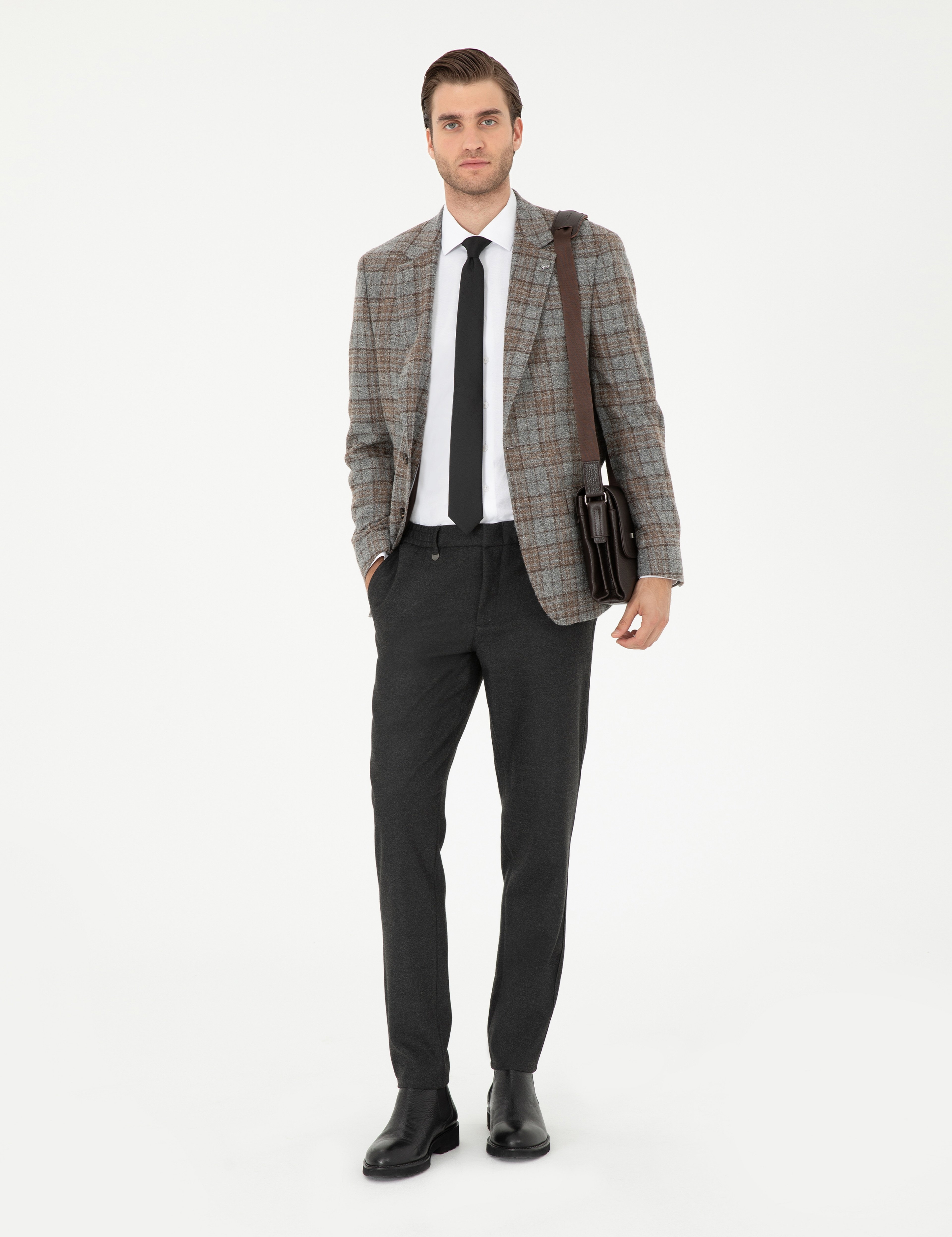 Füme Slim Fit Yün Karışımlı Ekose Ceket - Image 4