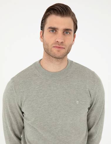 Açık Gri Melanj Slim Fit Çeyrek Yaka Basic Triko Kazak
