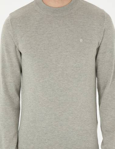 Açık Gri Melanj Slim Fit Çeyrek Yaka Basic Triko Kazak