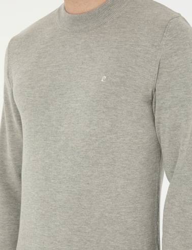 Açık Gri Melanj Slim Fit Çeyrek Yaka Basic Triko Kazak