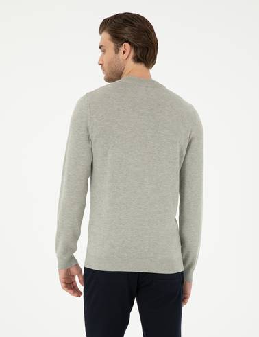 Açık Gri Melanj Slim Fit Çeyrek Yaka Basic Triko Kazak