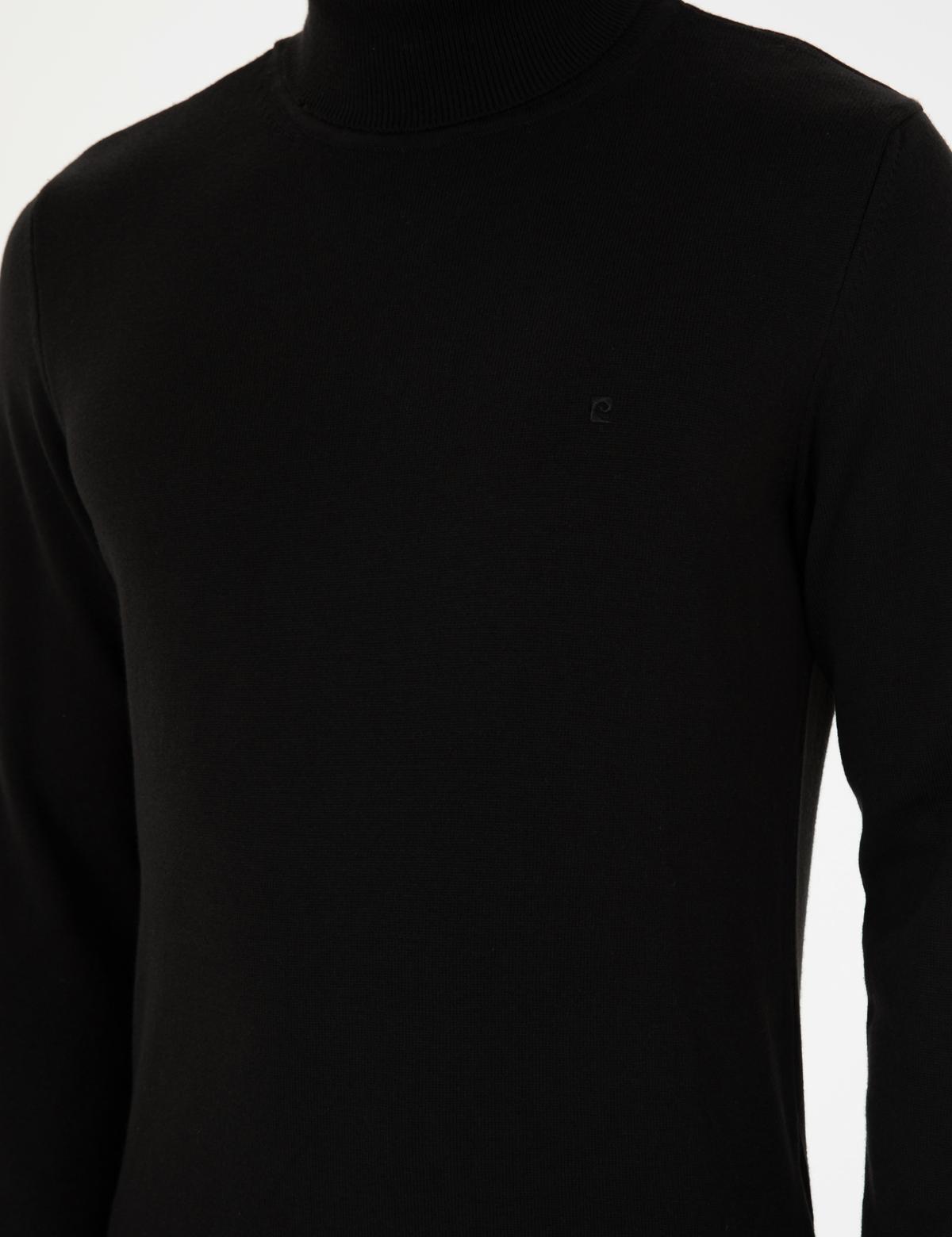 Siyah Slim Fit Balıkçı Yaka Basic Triko Kazak - 50296582017