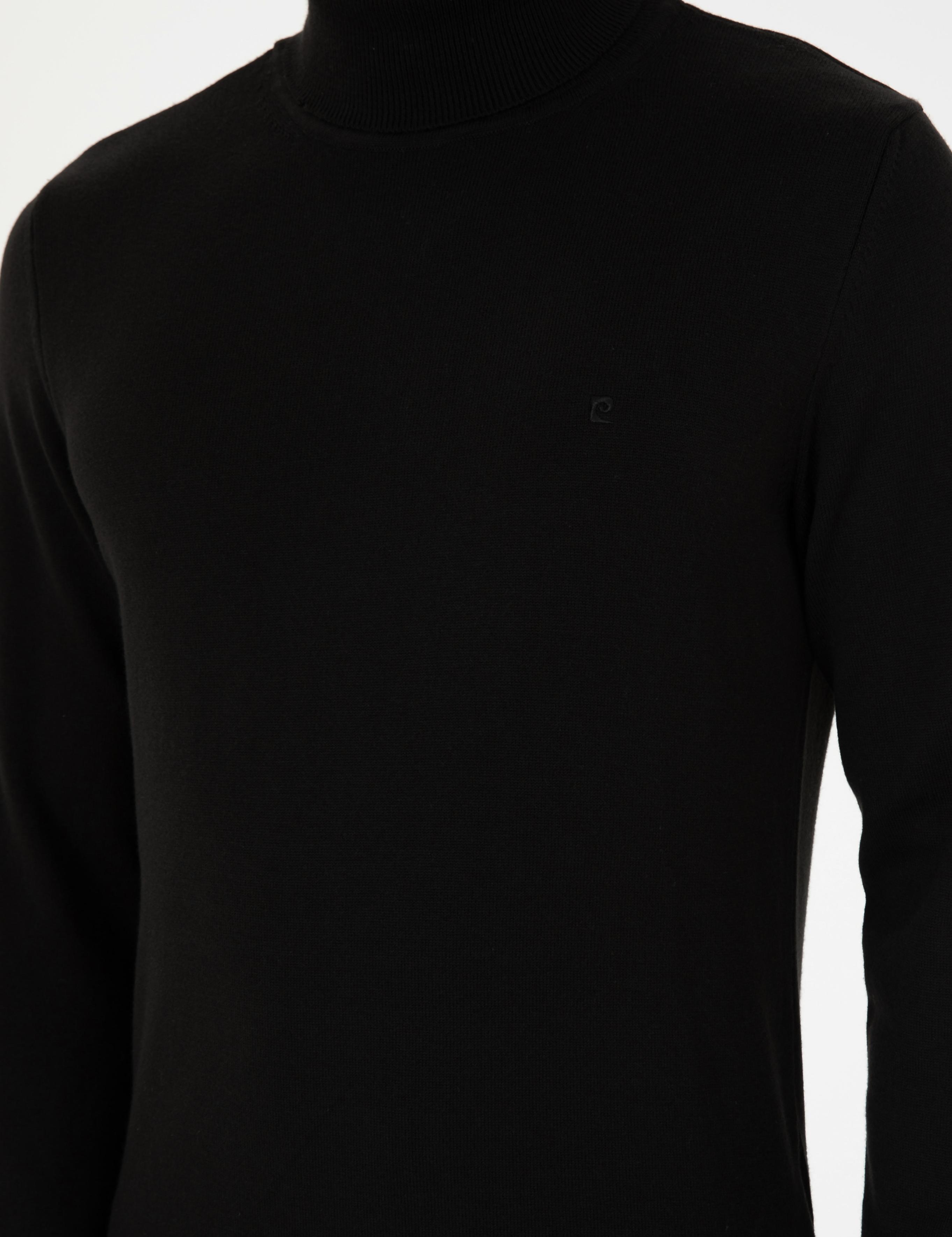 Siyah Slim Fit Balıkçı Yaka Basic Triko Kazak