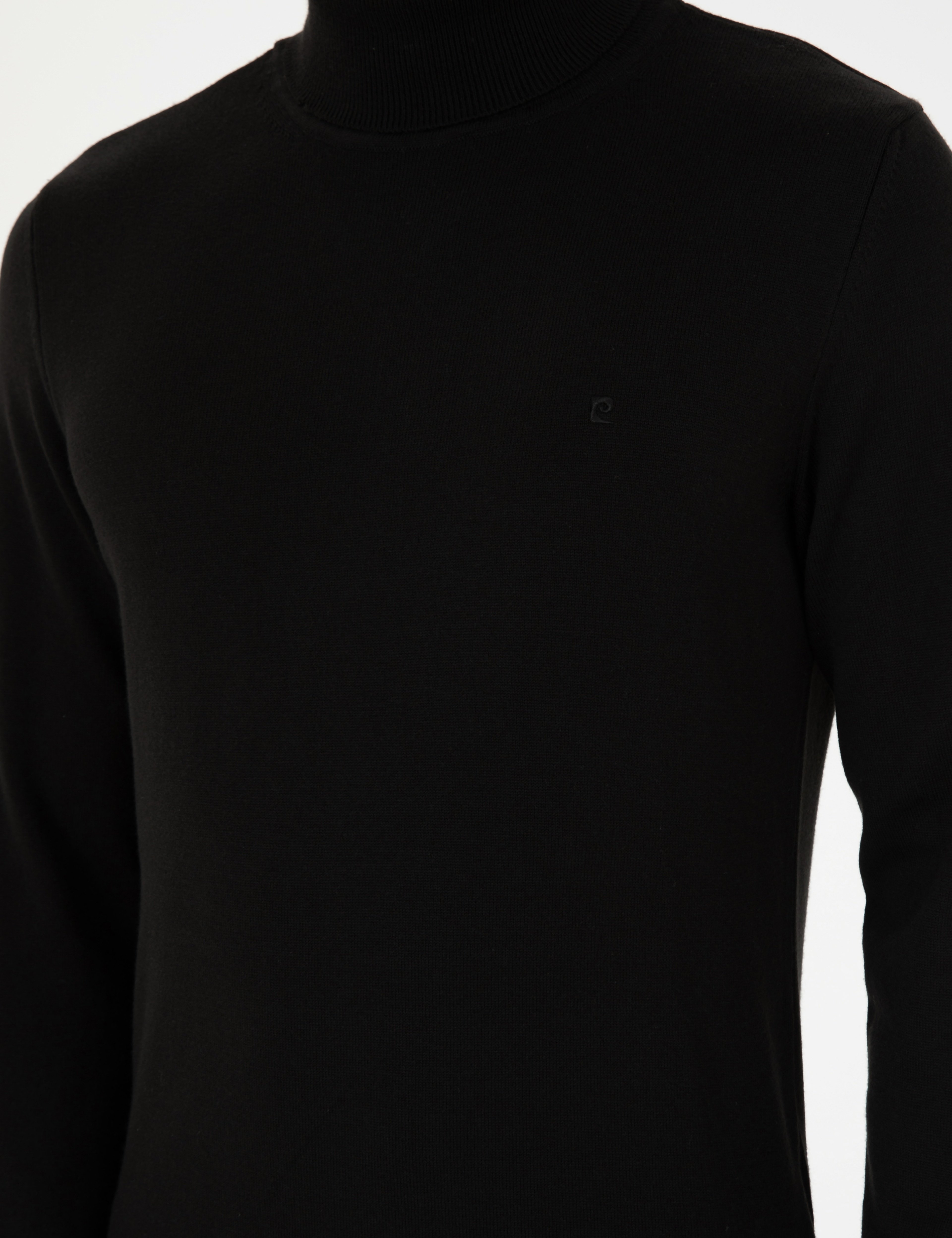 Siyah Slim Fit Balıkçı Yaka Basic Triko Kazak