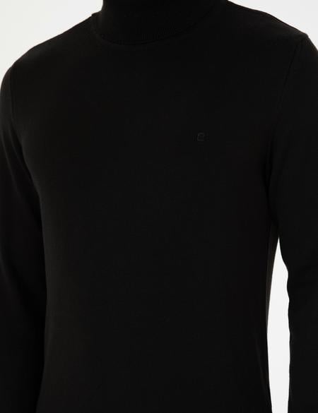 Siyah Slim Fit Balıkçı Yaka Basic Triko Kazak - 50296582017