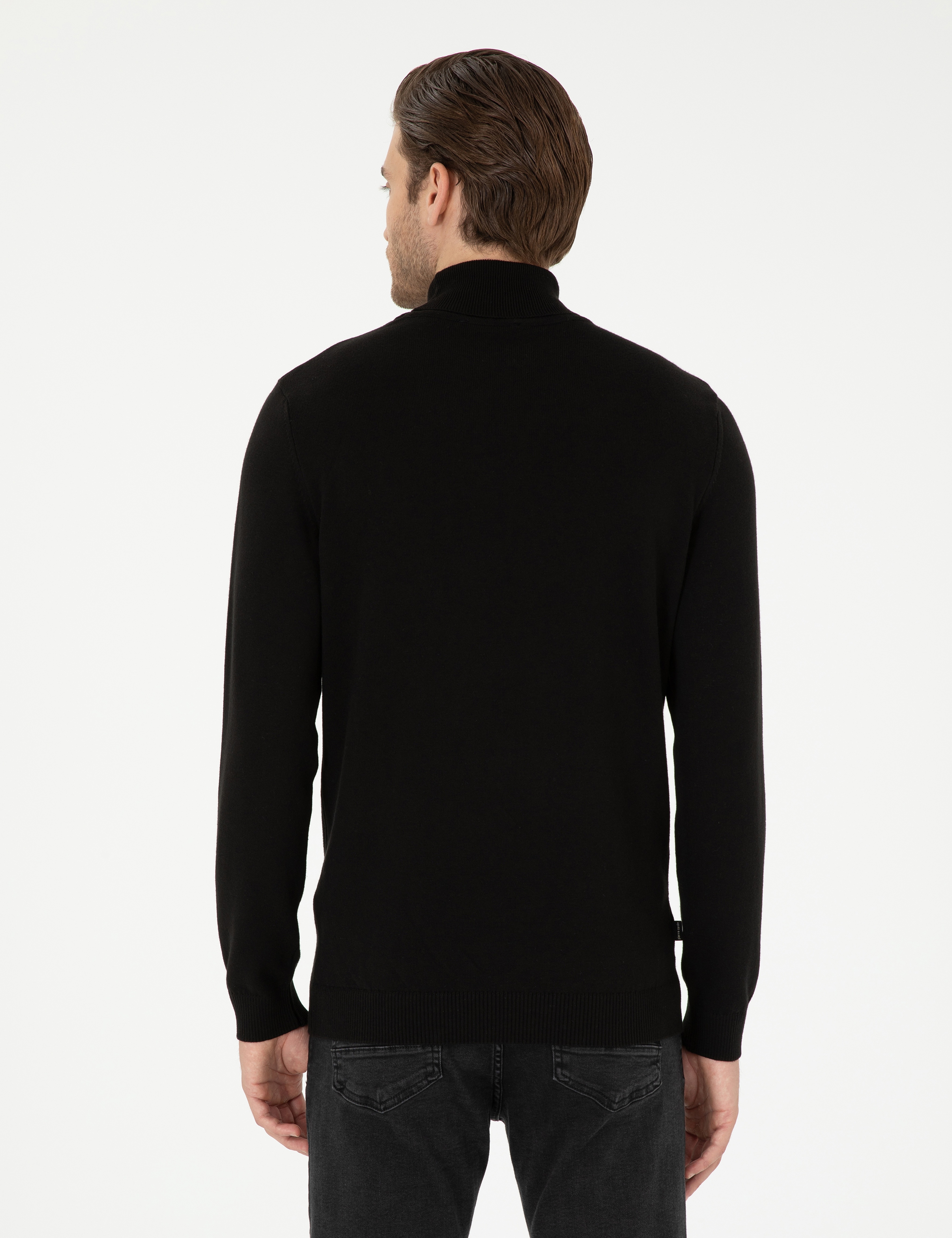 Siyah Slim Fit Balıkçı Yaka Basic Triko Kazak - Image 5